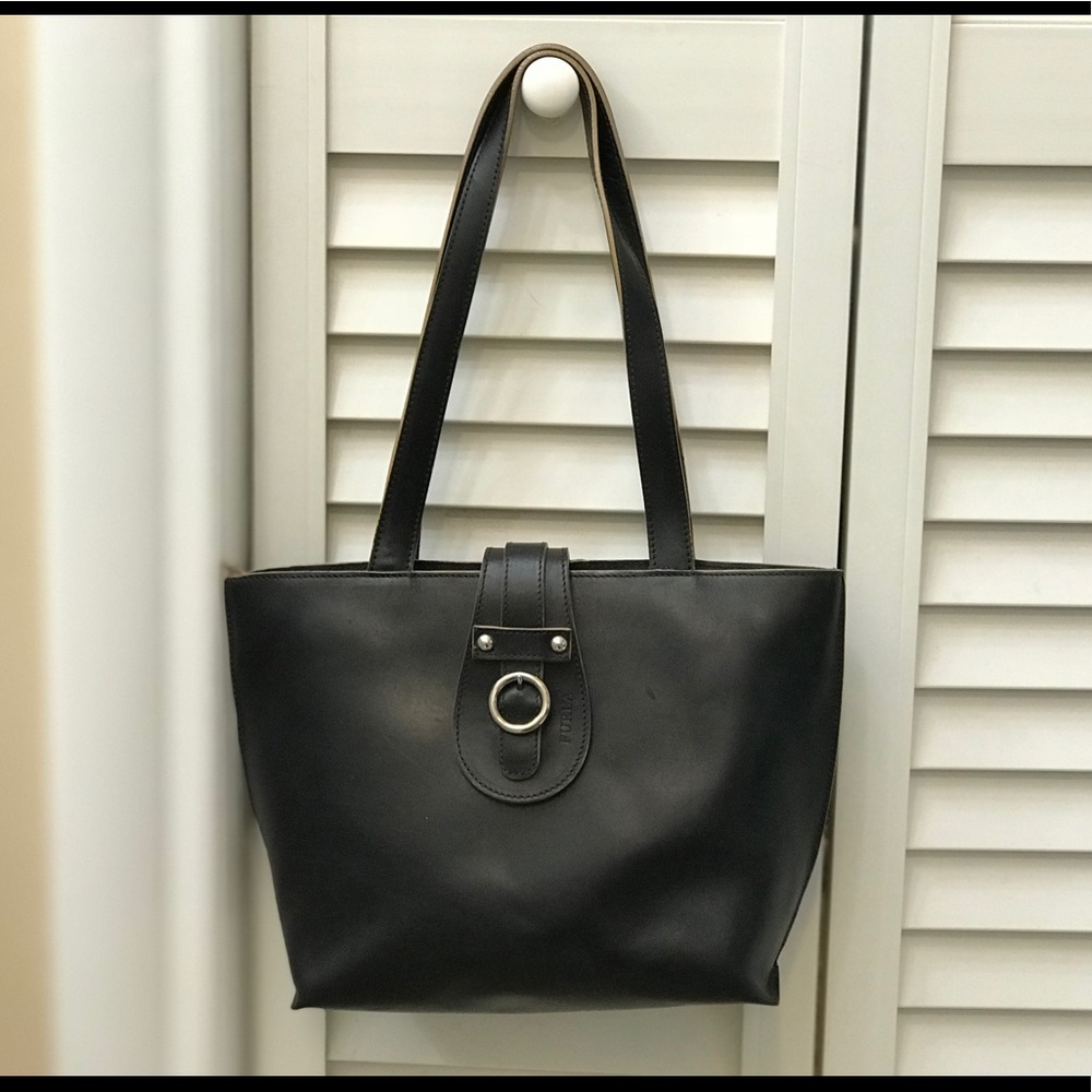 Leather Furla handbag purse black w/ dust bag